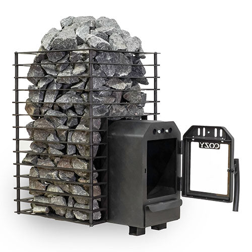 Cozy Heat Quattro Thru-Wall Sauna Stove and Sauna Stones