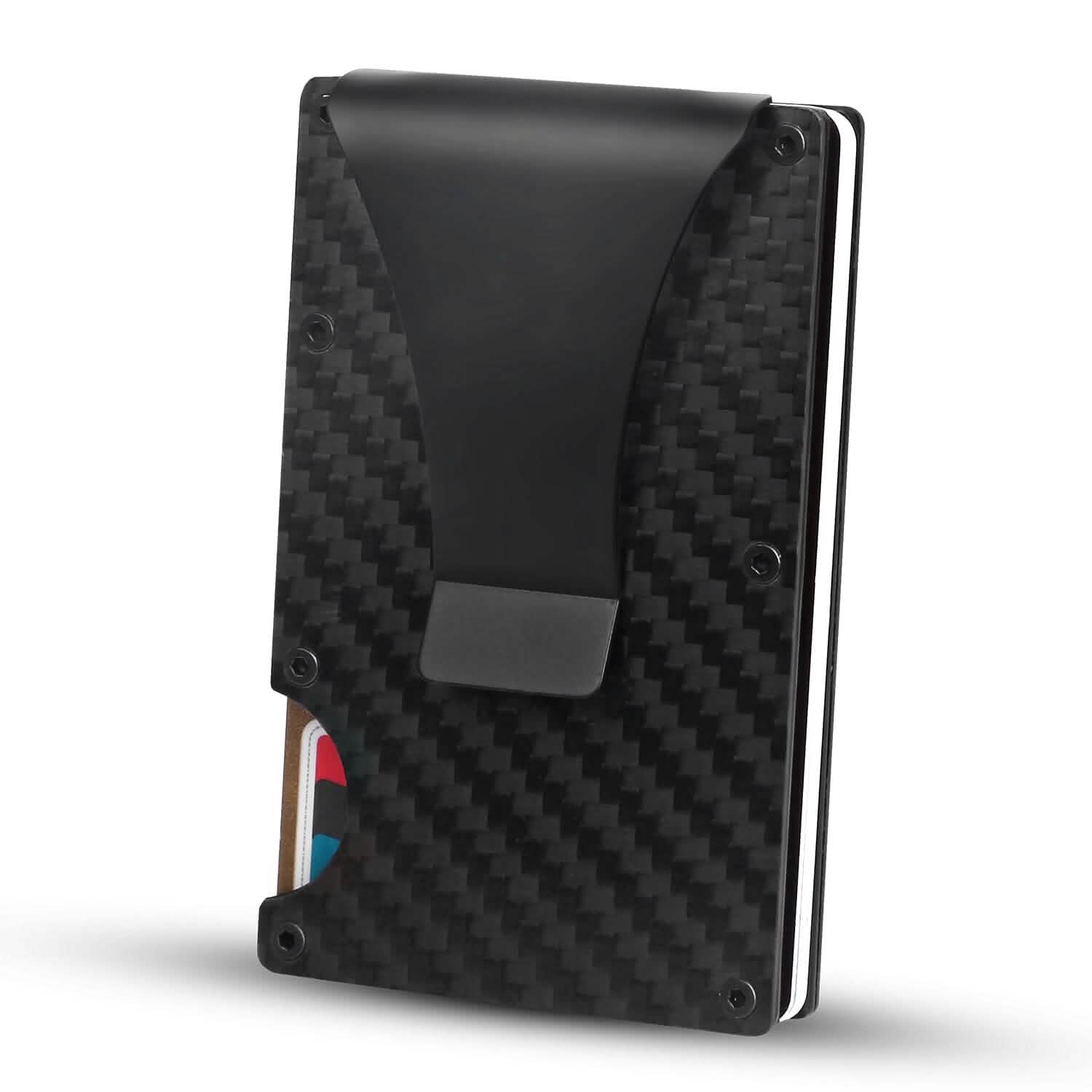 Credit Card Holder with Cash Clip Carbon Fiber RFID Blocking Scan for Men
