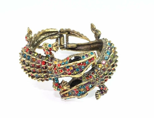 Crocodile Crystal Statement Bangle Gold Plated Cuff