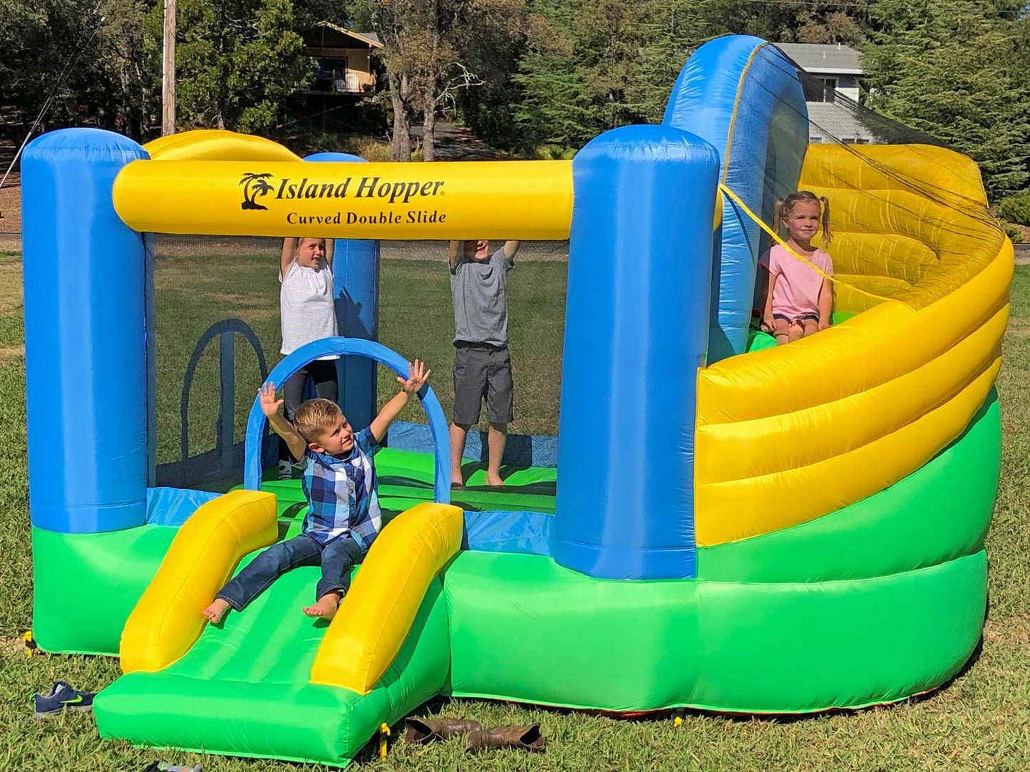 Island Hopper Curved Double Slide Bounce House
