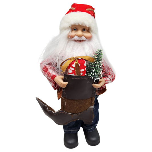 Farmer Santa Figurine Ornament - 9 inches