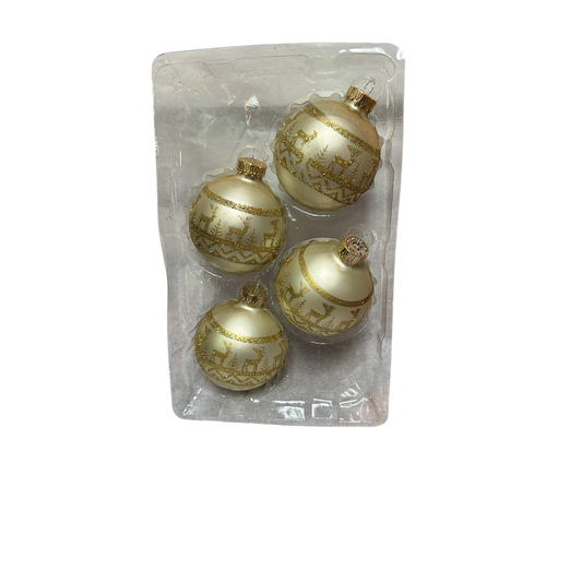 Krebs  Glass Ornament 4 pack - Golden Glitter Reindeer Sweater Band