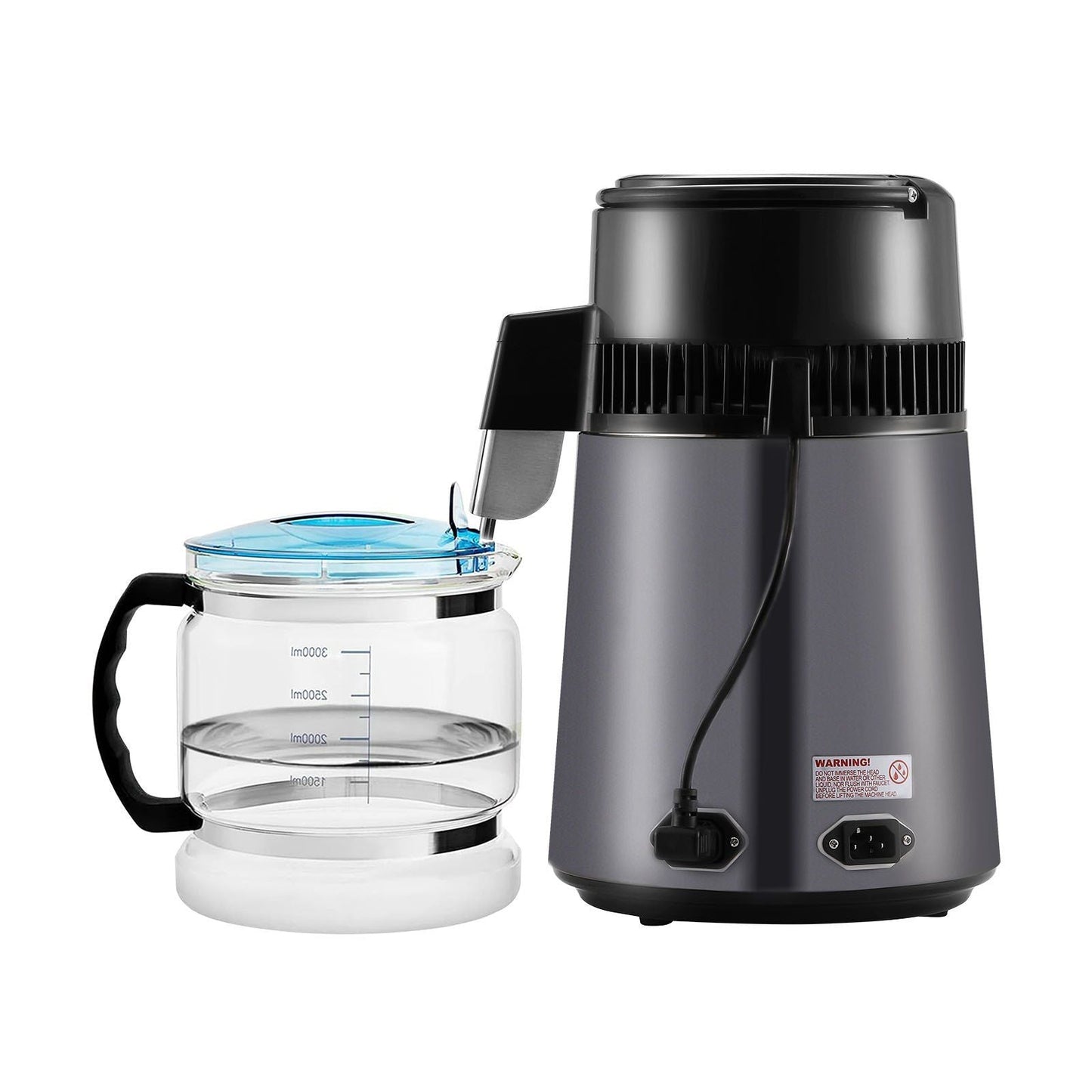 Water Distiller, 4L 1.05 Gallon Pure Water Purifier Filter For Home Countertop, 750W Distilled Water Maker, Stainless Steel Interior Distiller Water Making Machine to Make Clean Water, Gray