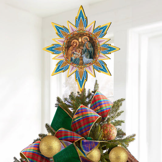 Orthodox Nativity Star Tree Topper Wooden Decor by G. Debrekht - Nativity Holiday Decor - 89504
