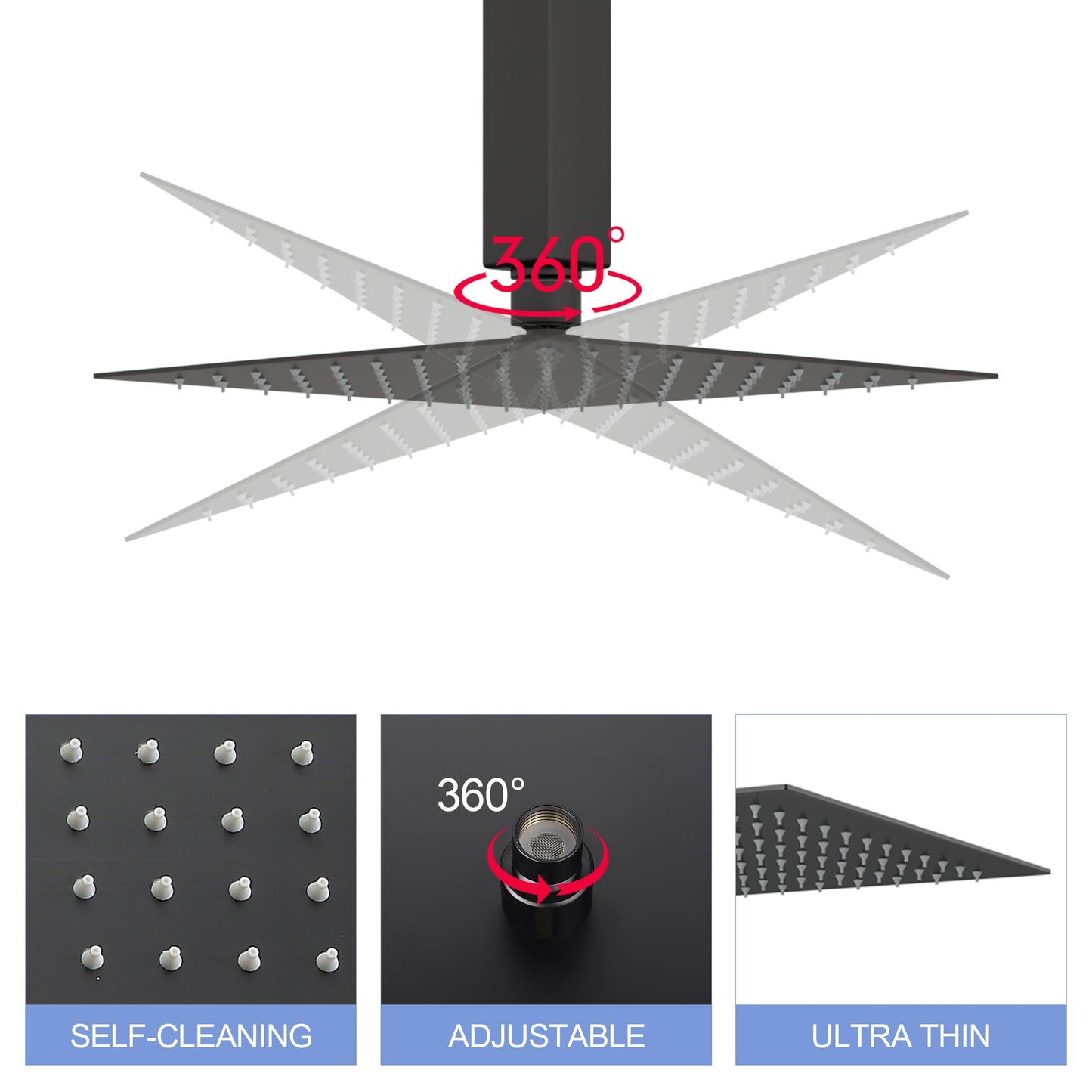 8" Square Rain Shower Head, Ceiling / Wall Mount Stainless Steel Bath Fixture