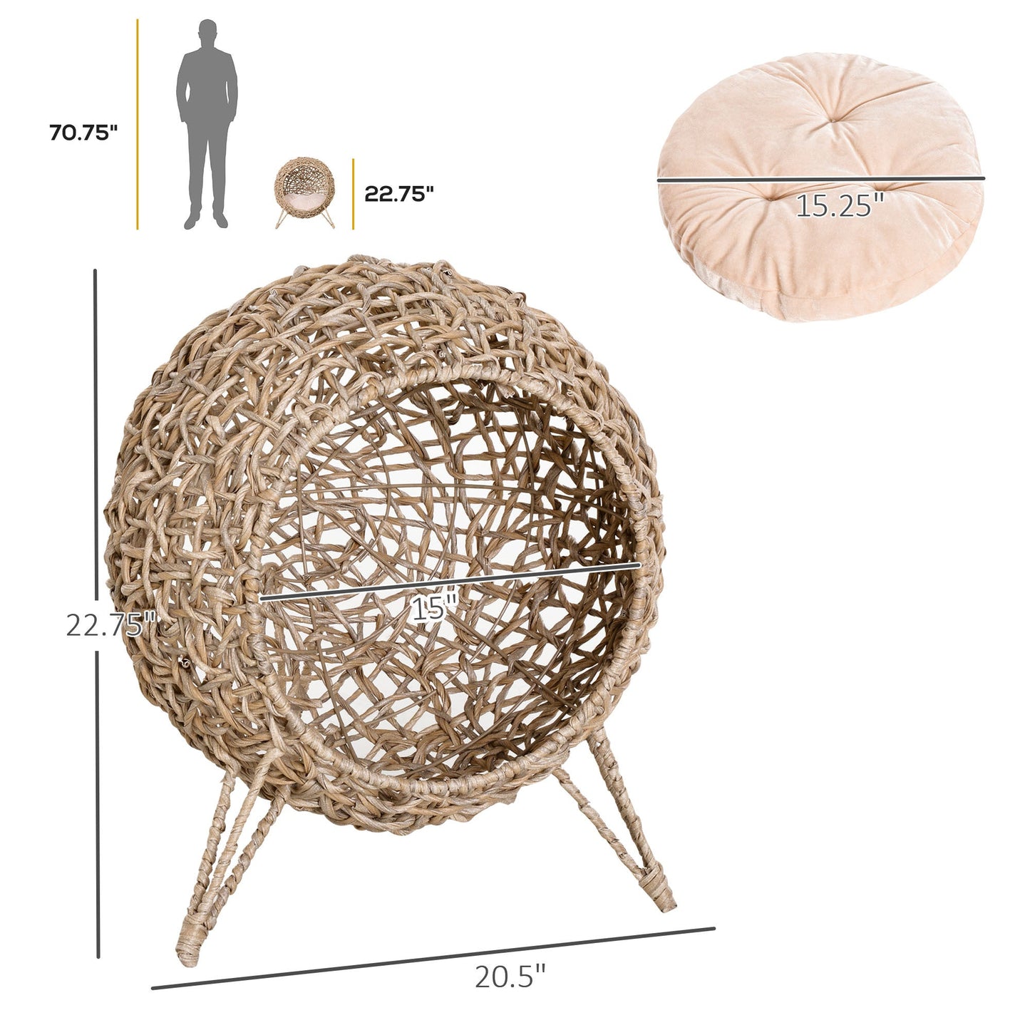 20.5' Weaved Banana Leaf Cat Bed with Cushion Beige