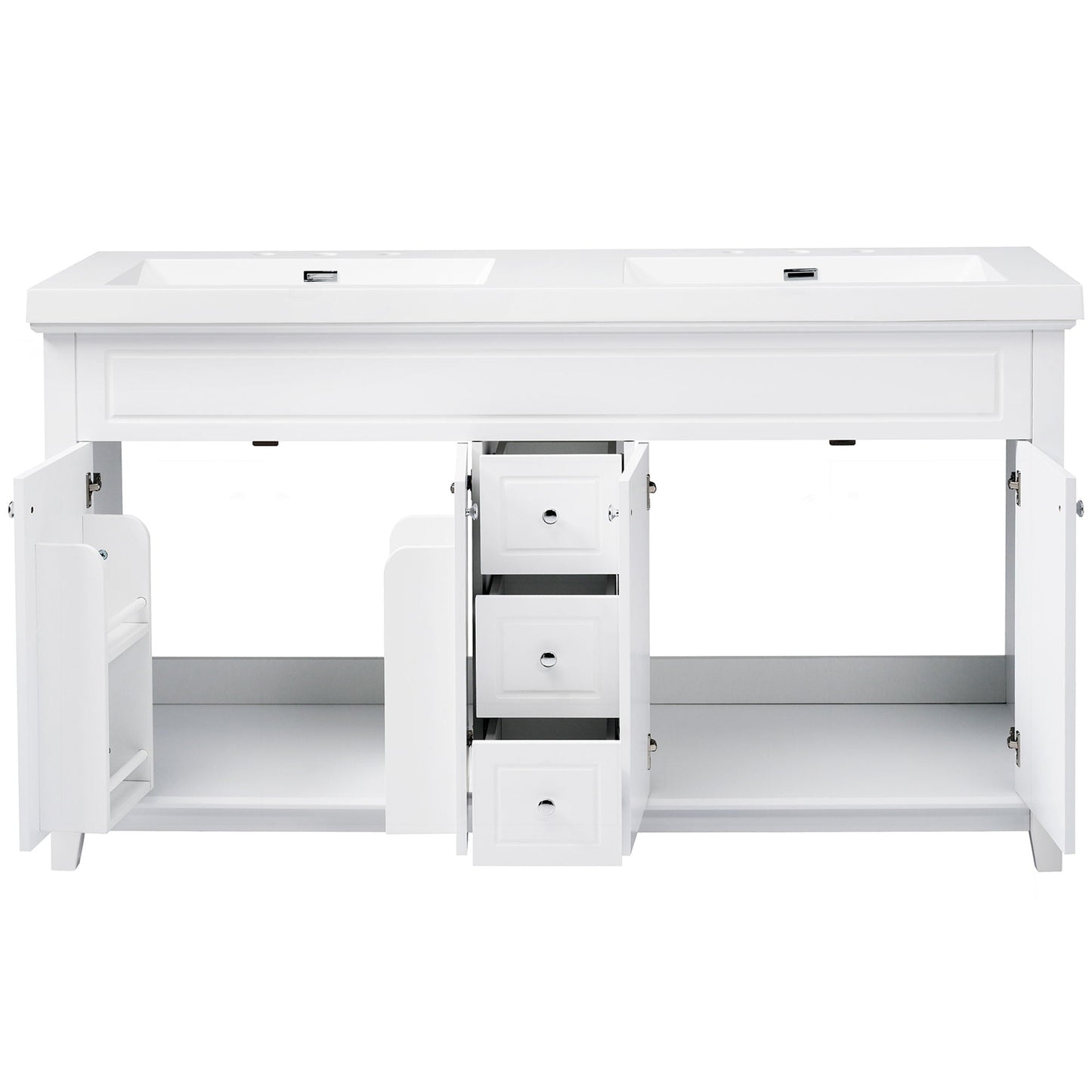 Bathroom Vanity With Double Sinks, 3 Drawers & 4 Doors - White