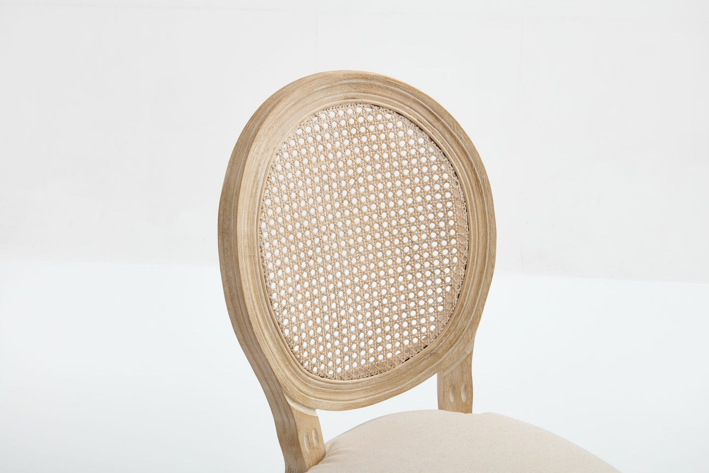 French Country Dining Chairs Set of 2 Upholstered with Rattan Back