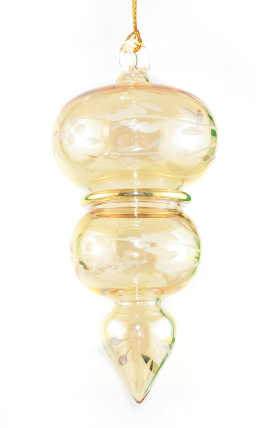 Gold Etched Triple Sphere Ornament - Yellow