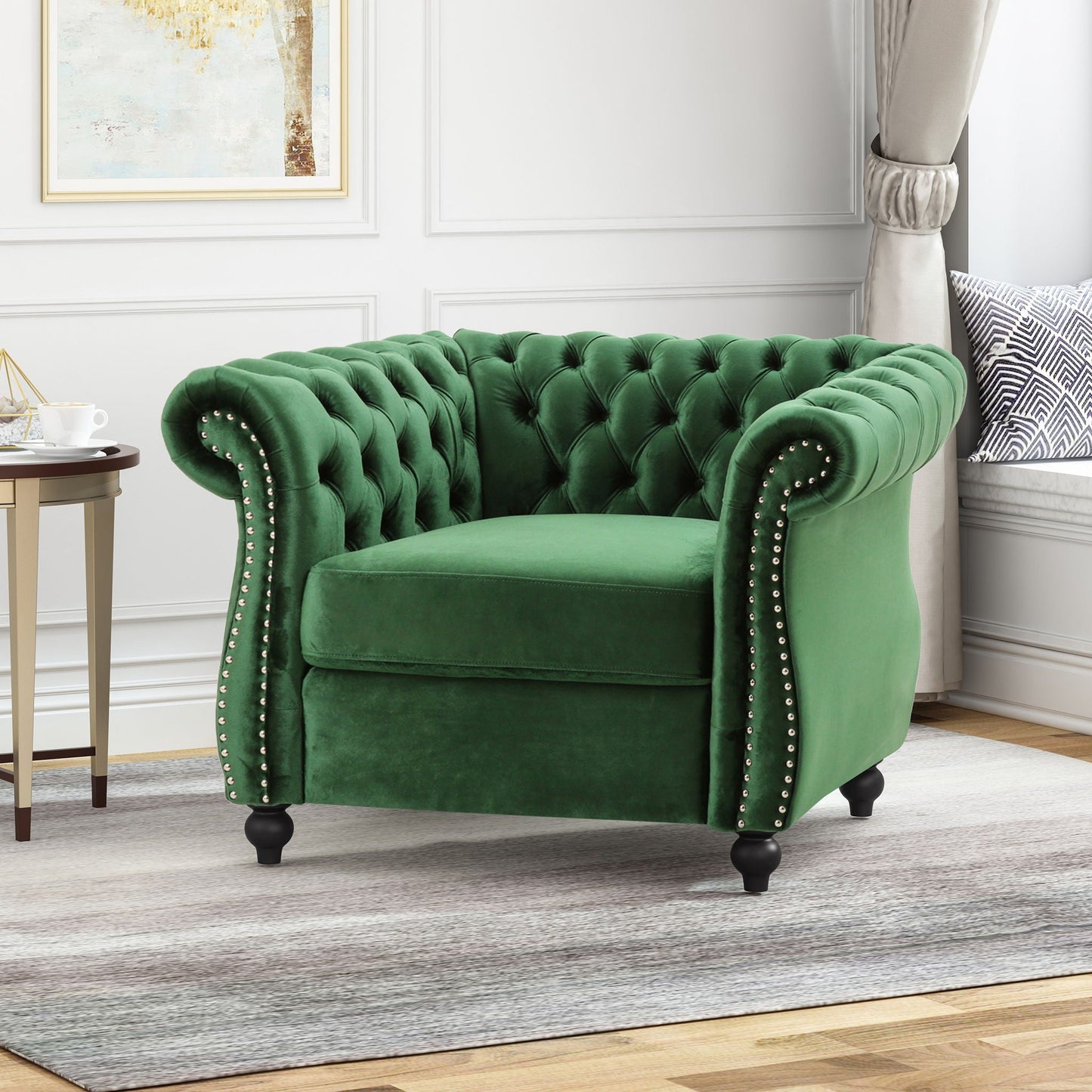 Nexuson Upholstered Chesterfield Chair With Deep Tufted And Nailhead Trim