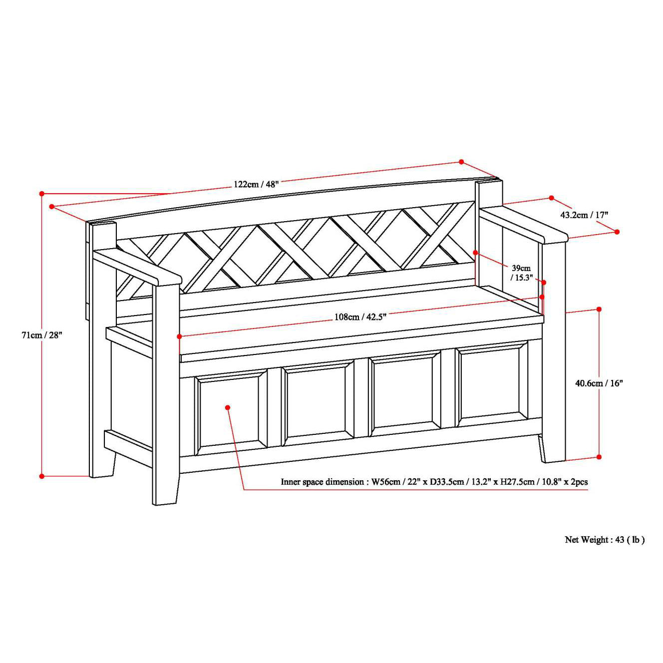 Amherst Solid Wood Entryway Storage Bench in Distressed Grey