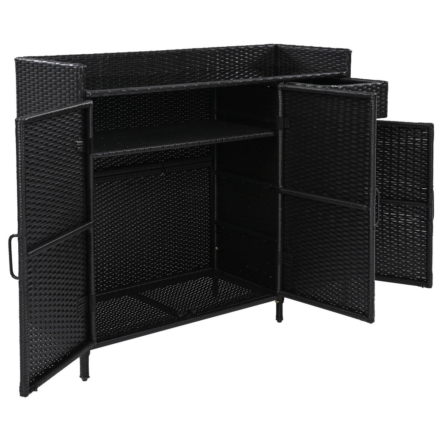 K&K 47.5"W Wicker Outdoor Storage Cabinet with Tempered Glass Top