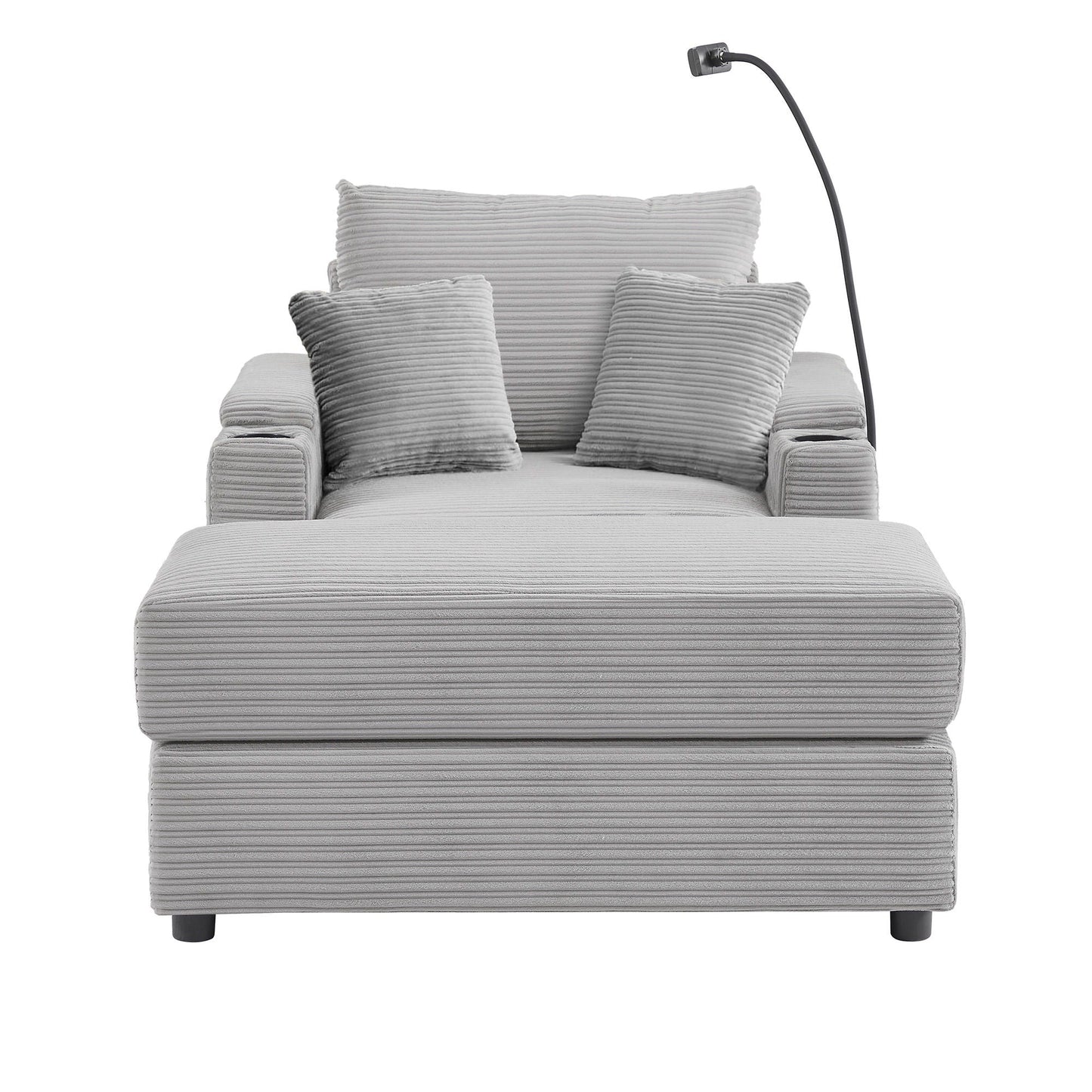 Single Sofa Couch With Storage Space, Movable Ottoman, USB Ports, Cup Holders, Phone Holder