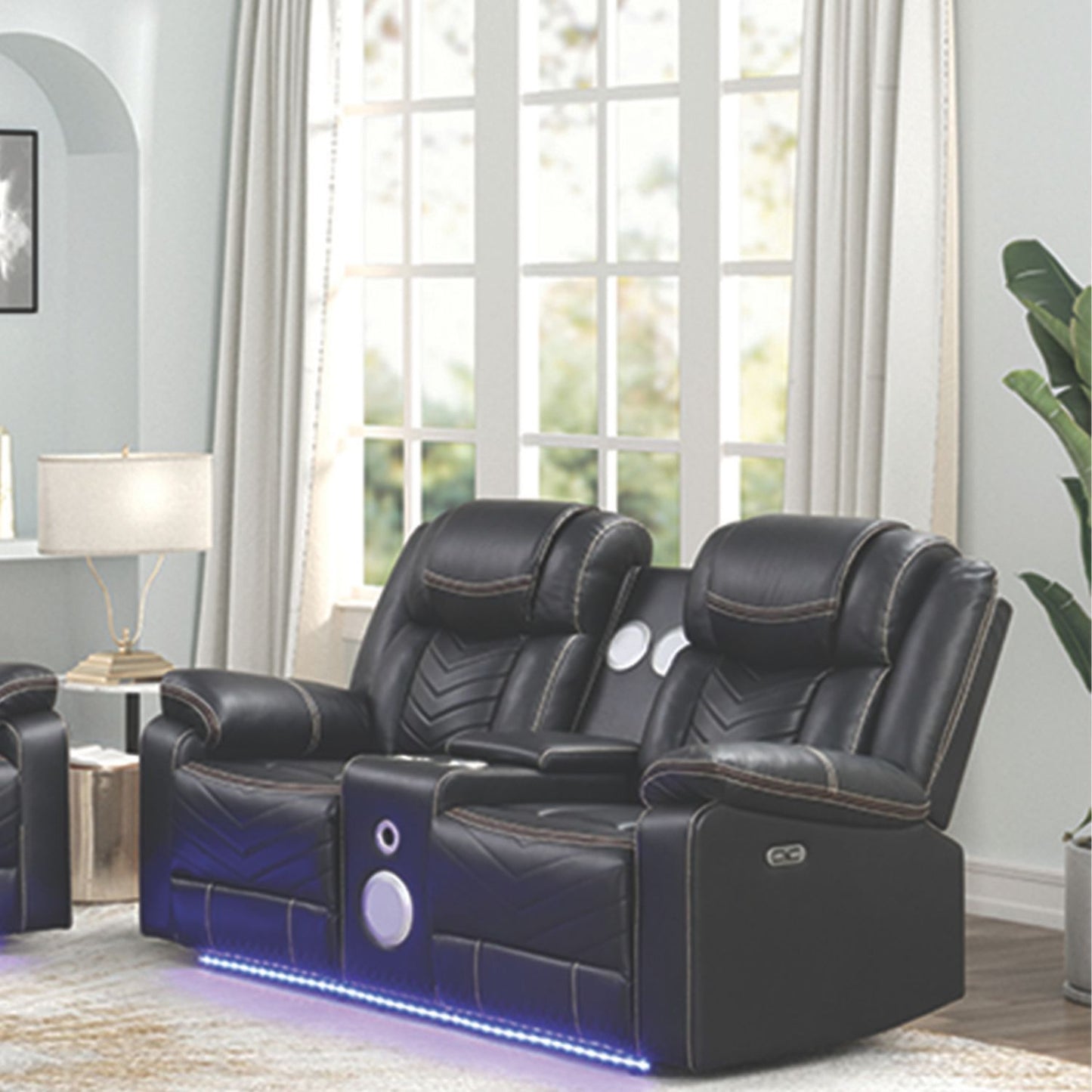 Challenger LED Power Recliner Loveseat With Console
