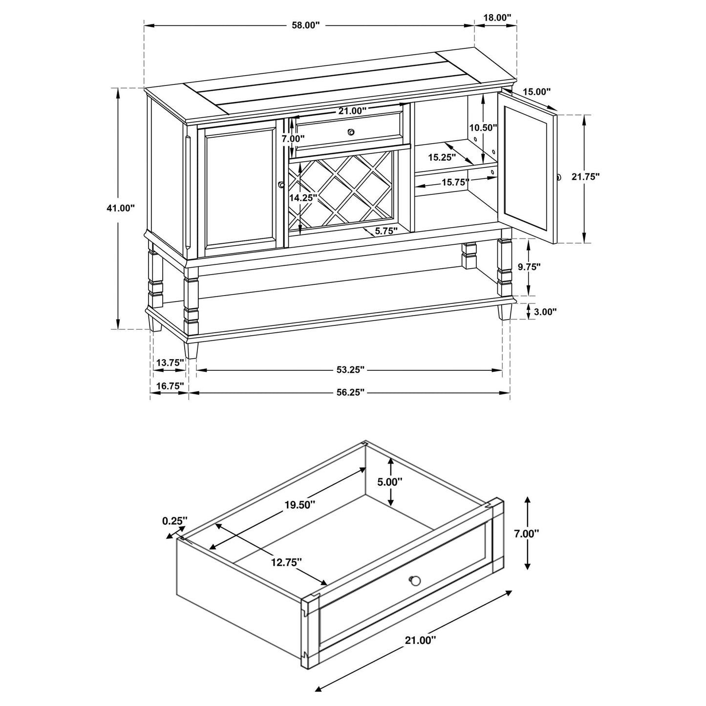 Declan - Traditional Server With Drawer And Wine Rack - Rustic