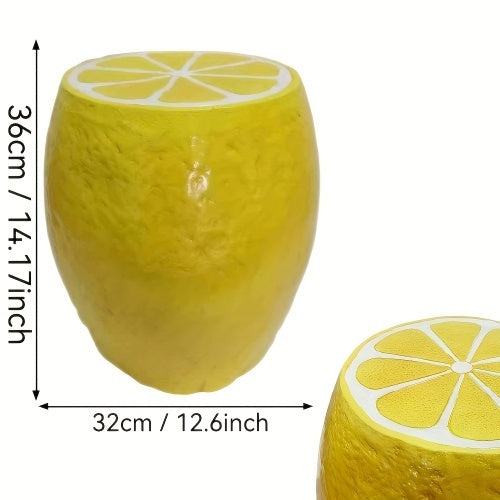 Yellow Lemon Fruit Stool, 14" Oversized Resin Stool
