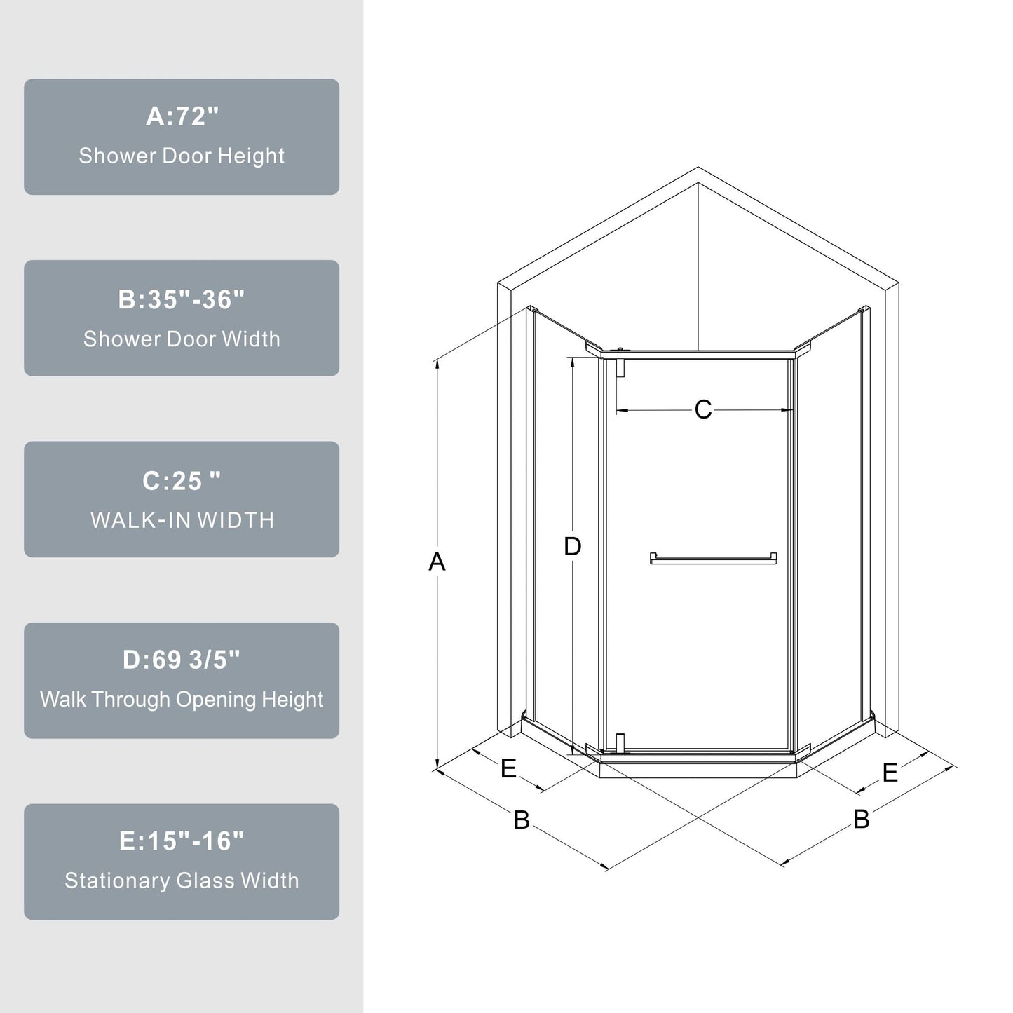 Goodyo - Neo-Angle Frameless Shower Door - Gold