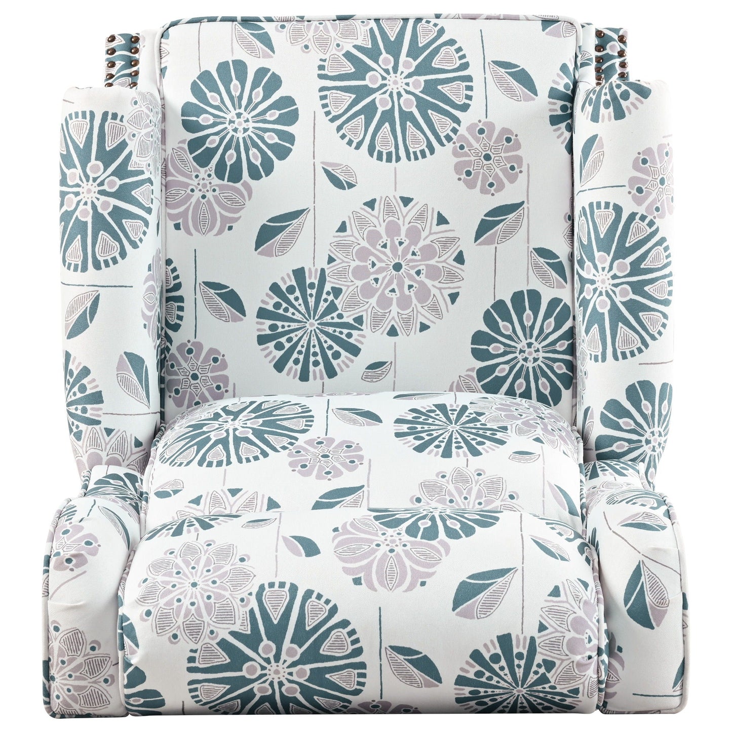 Push Back Recliner Chair Upholstered With Classic Wing Back And Solid Gourd-Shaped Legs