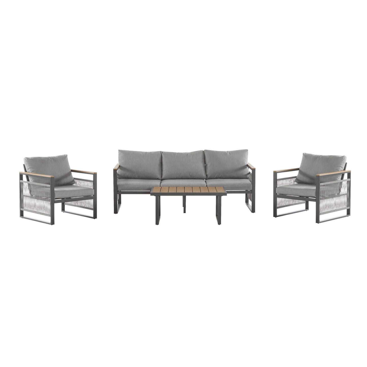 4-Pieces Outdoor Metal Patio Furniture Set with Cushions