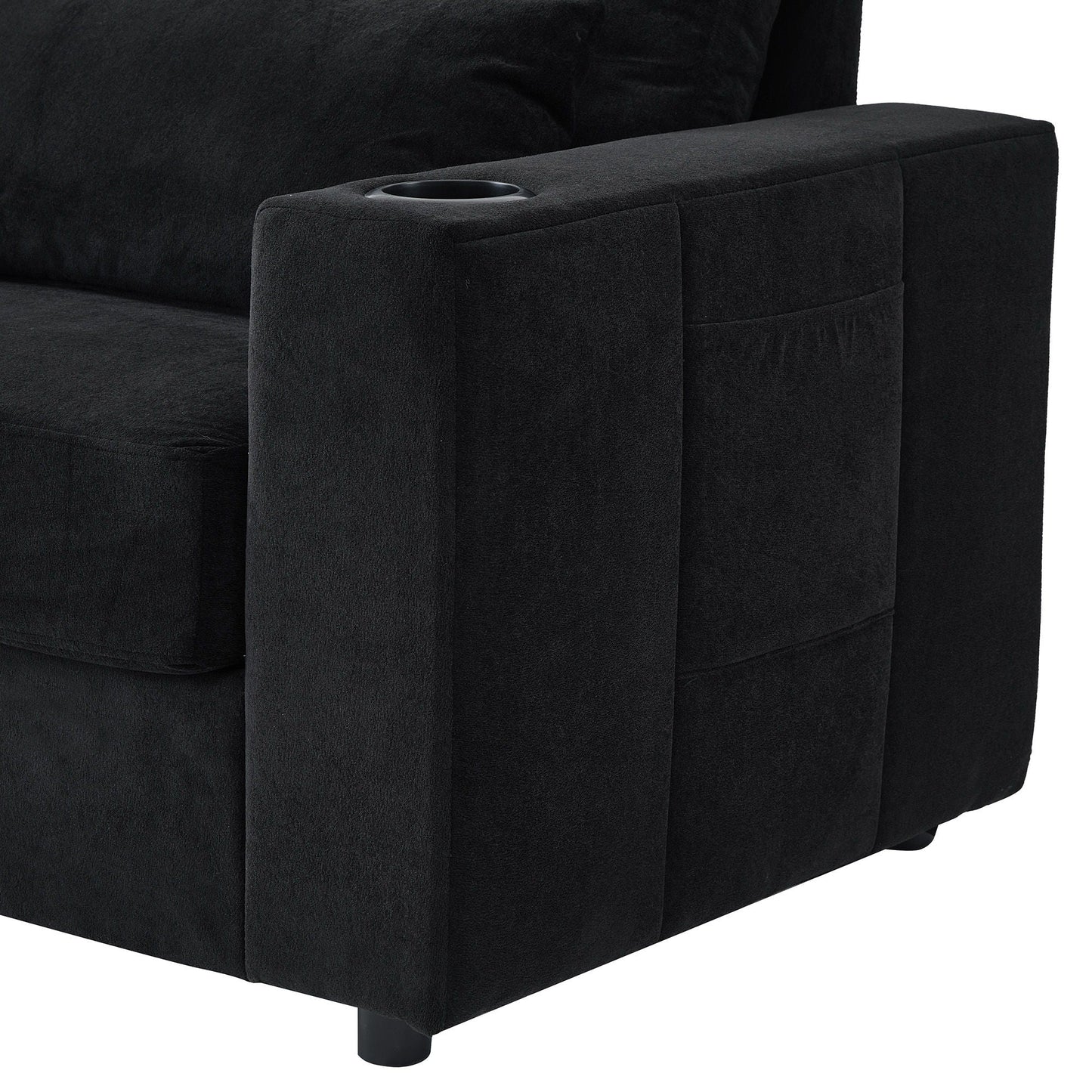 Modern Style Armchair Chaise Lounge Sofa Couch With Movable Storage Ottoman, USB Ports, Cup Holders, Phone Holder, Side Pockets