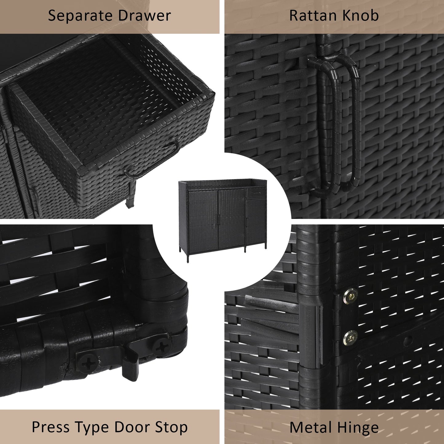 K&K 47.5"W Wicker Outdoor Storage Cabinet with Tempered Glass Top