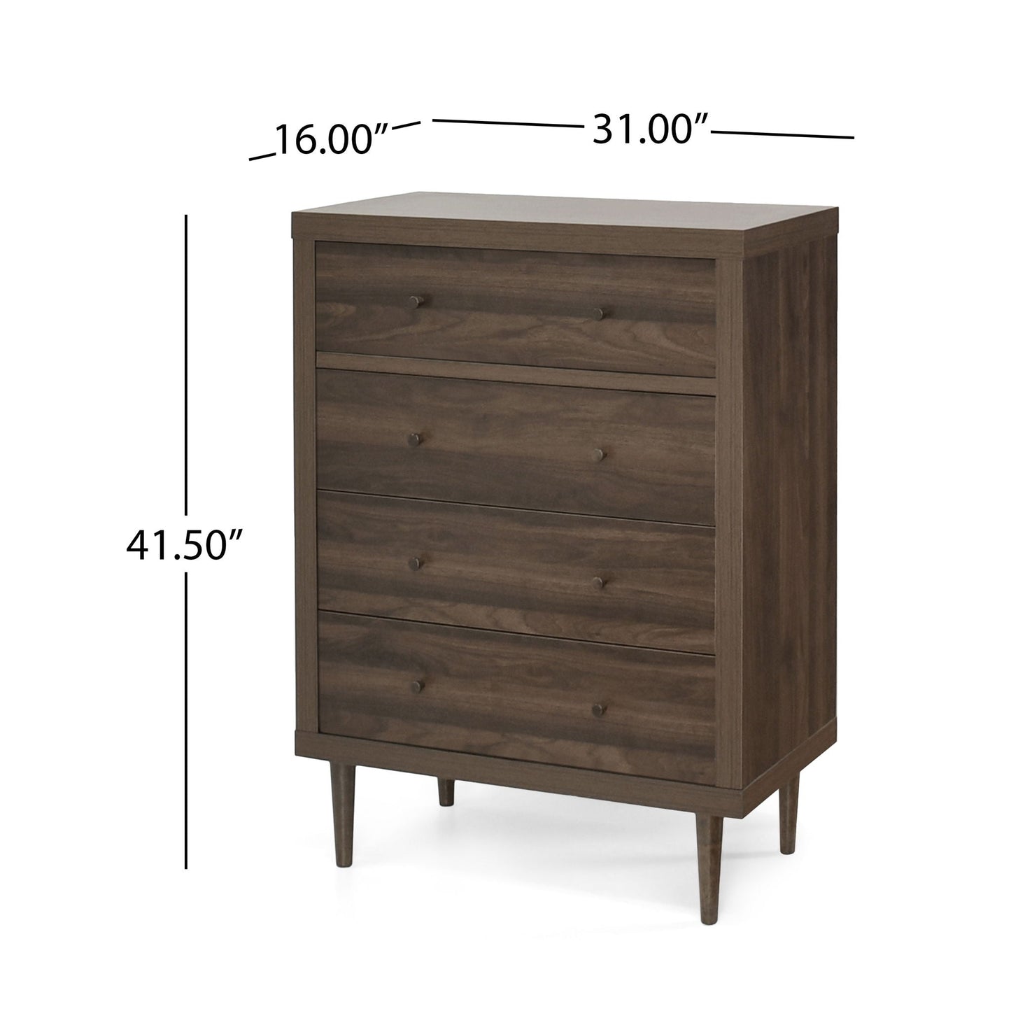 Farhart Mid Century Modern 4 Drawer Dresser - Walnut