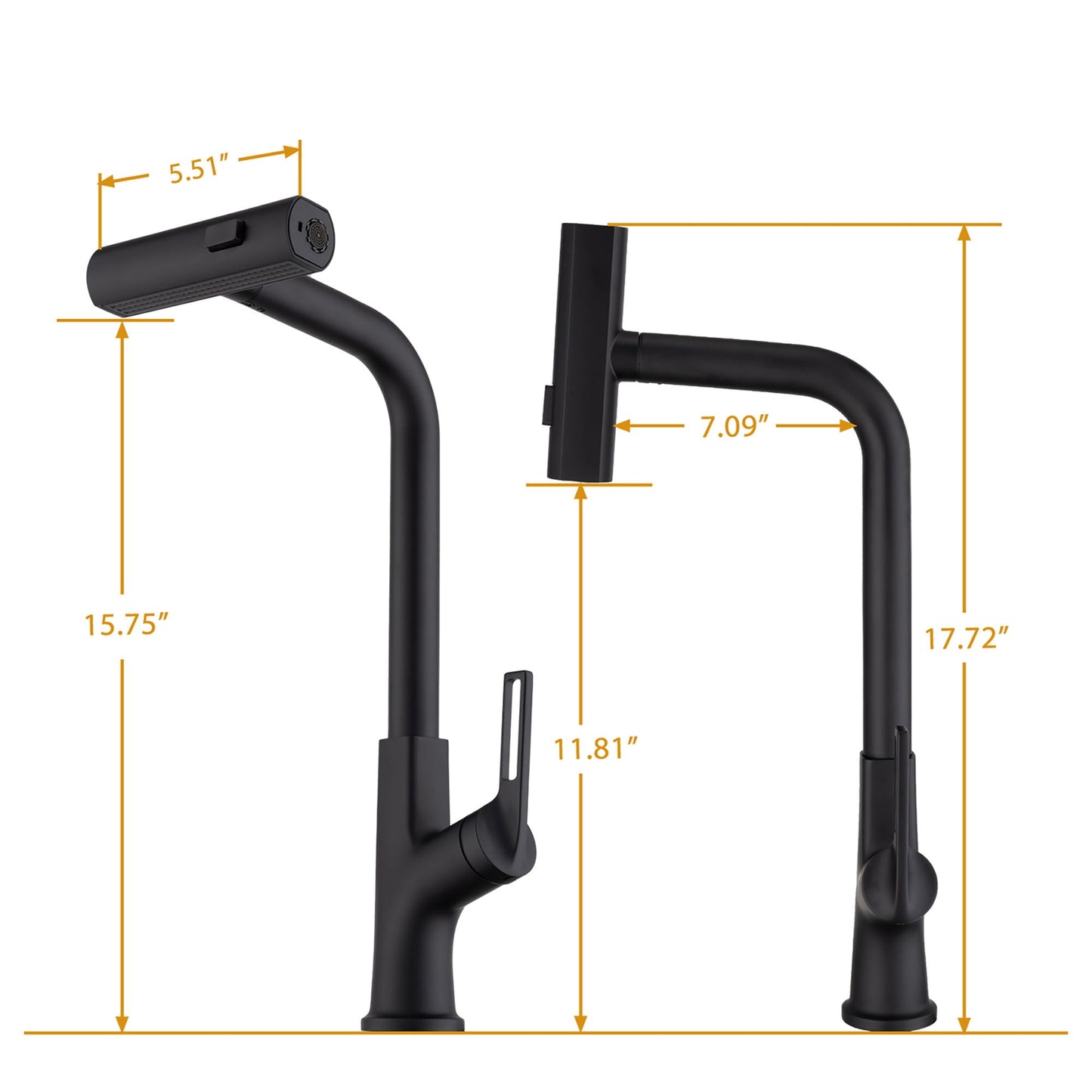 Kitchen Waterfall Faucet With Pull Down Sprayer, Single Handle, 360 Degree Rotating
