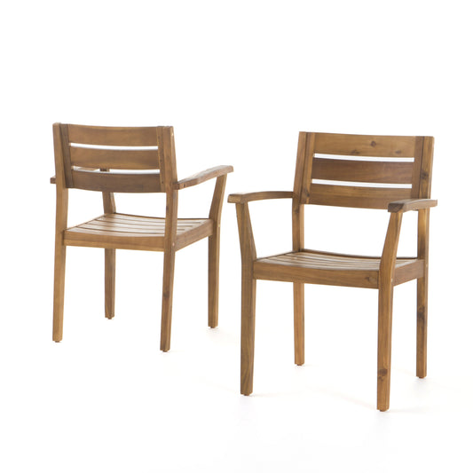 Stamford Dining Chairs Set of 2, Acacia Wood Patio Armchair