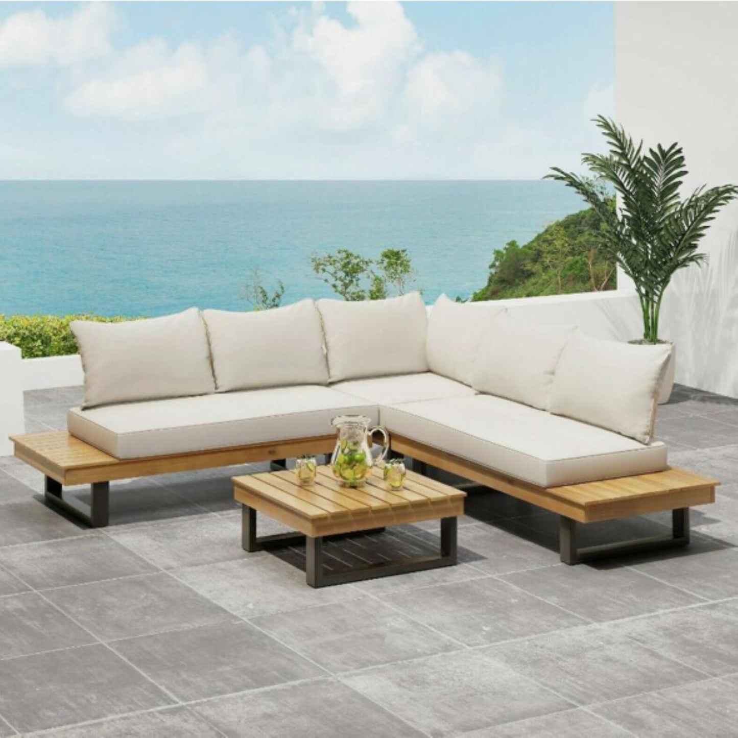 Sebastian Hand Crafted 4 Piece Sofa Set with Water Resistant Cushions
