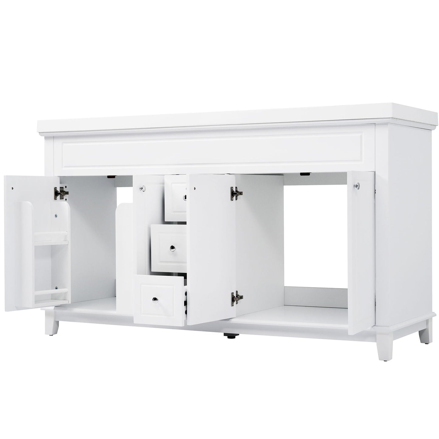 Bathroom Vanity With Double Sinks, 3 Drawers & 4 Doors - White