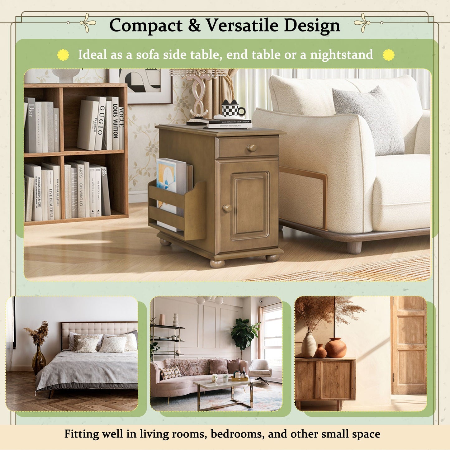 Vintage Flip Top Side Table With USB Ports