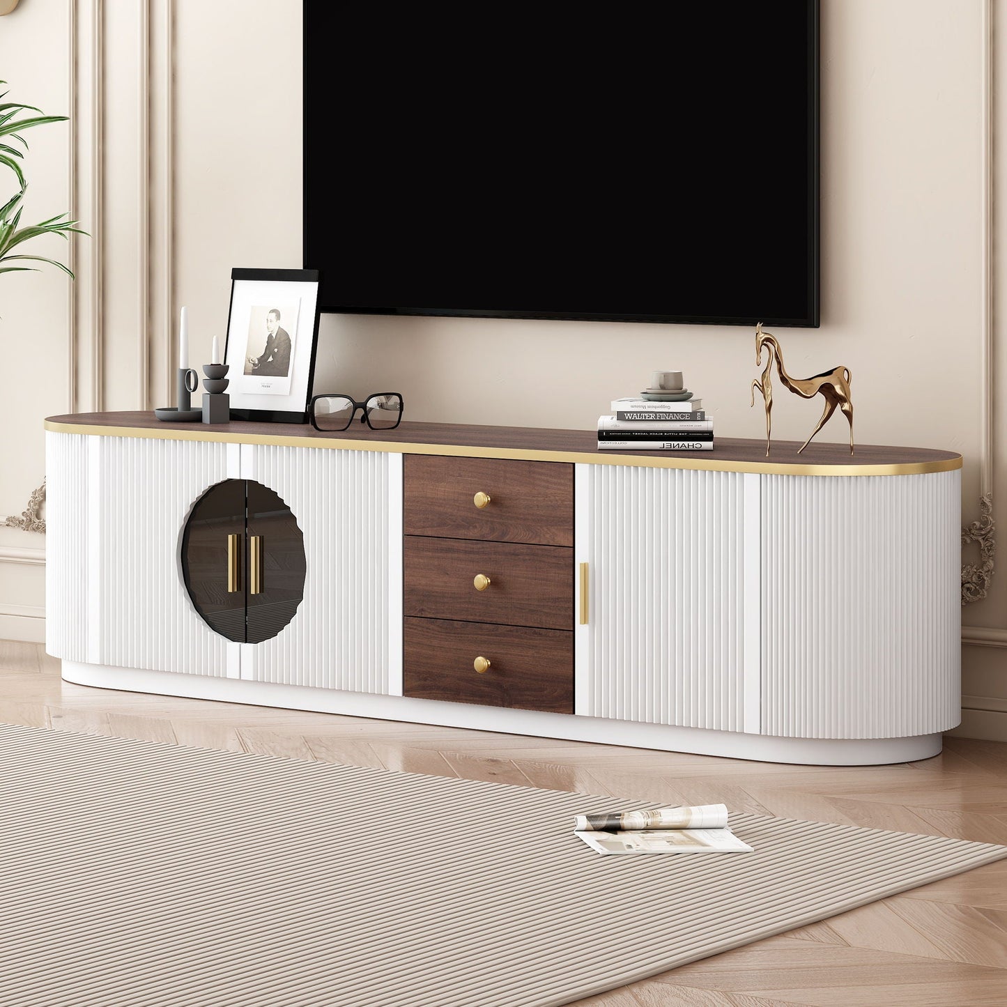Modern Minimalist TV Stand for TVs Up to 80" With 3 Drawers and 1 Shelf