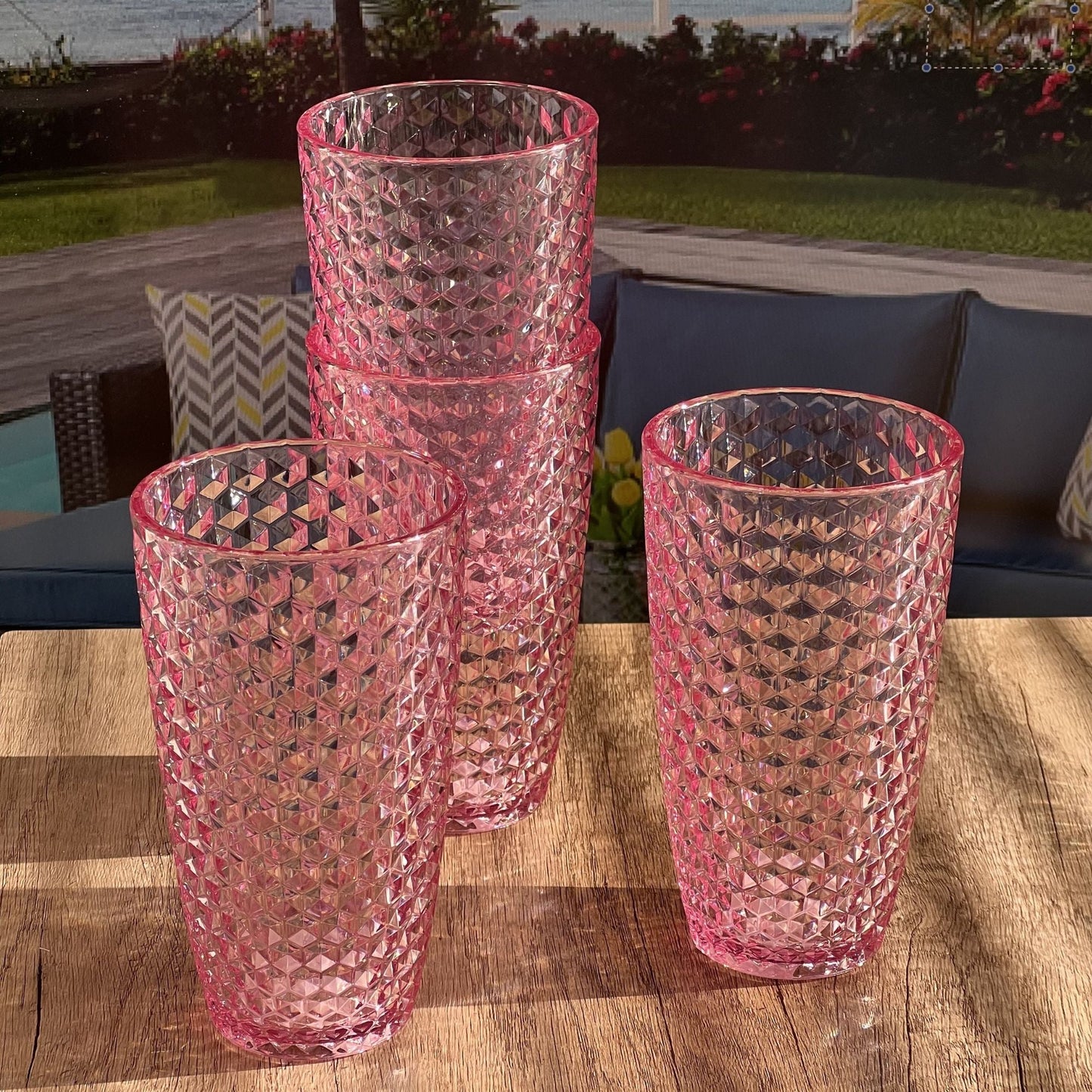 Leading Ware Diamond Cut Acrylic Drinking Glasses (Set of 4)