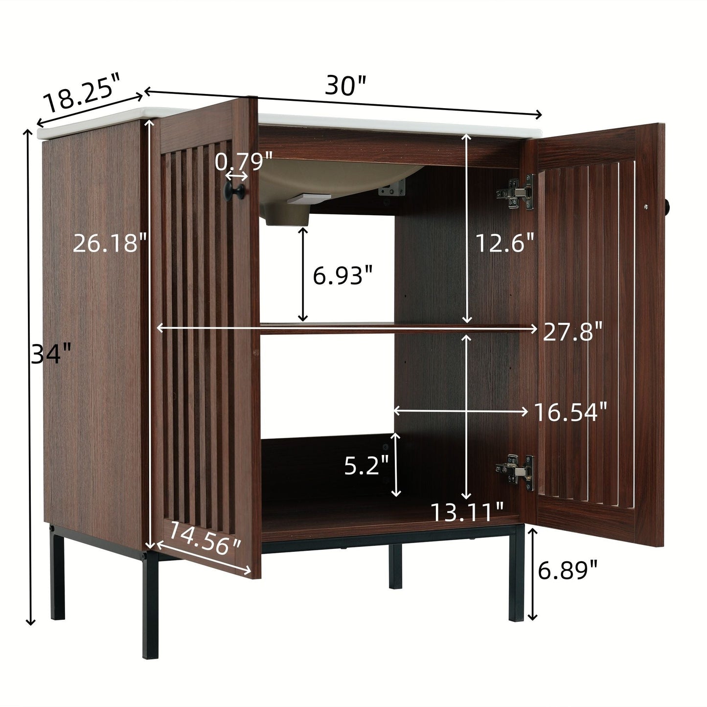 30" Vintage Bathroom Vanity With Ceramic Sink