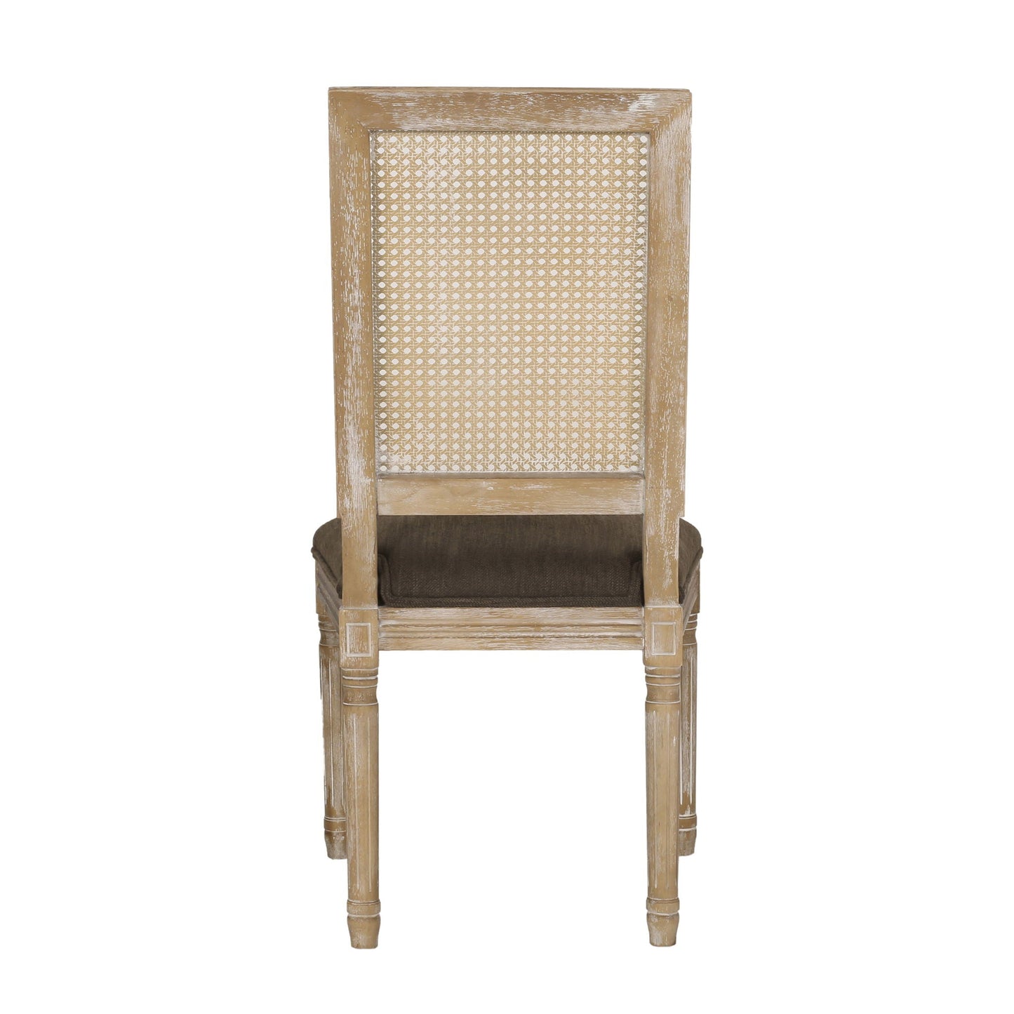 French Country Dining Chair With Rectangular Cane Backrest And Smooth Upholstered Seating