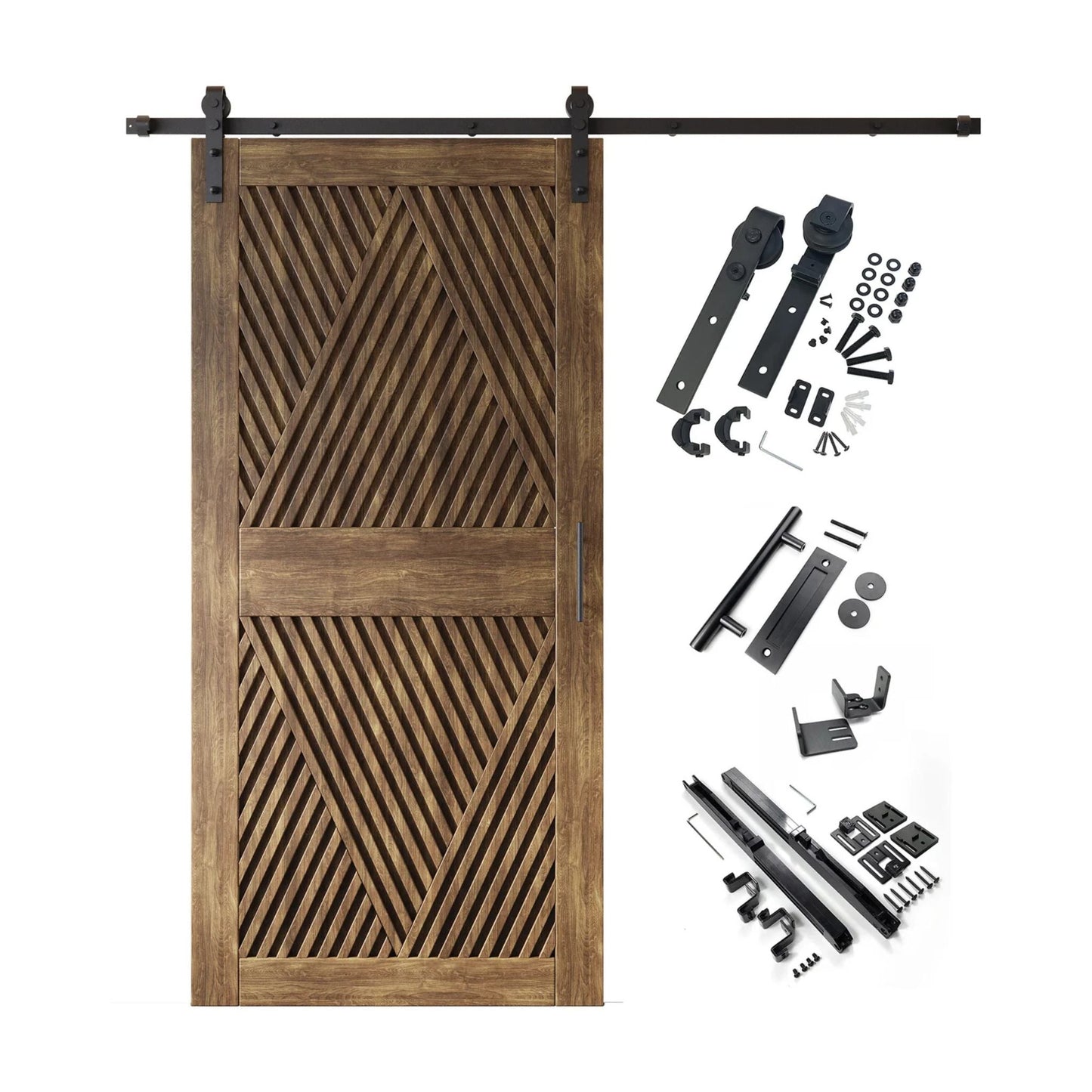 Diamond Pattern Barn Door Kit | Black Hardware