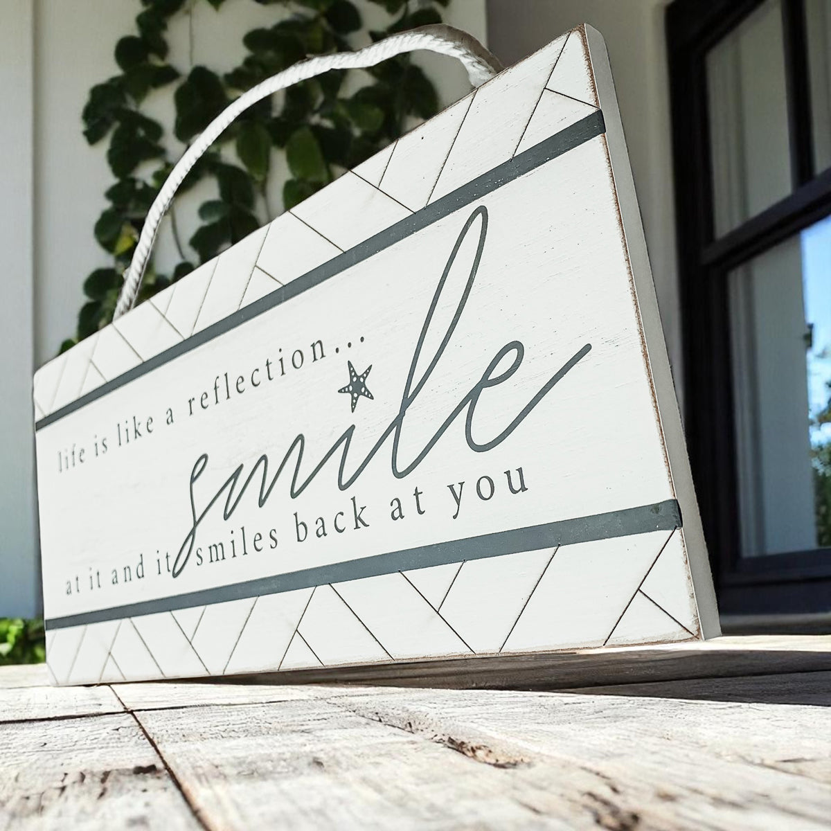 Smile Beach Wooden Wall Sign 11x5 Coastal Starfish Decor Modern Geometric