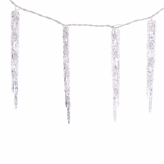 Sparkling White LED Plug-In Christmas Icicle Lights - 13 piece set