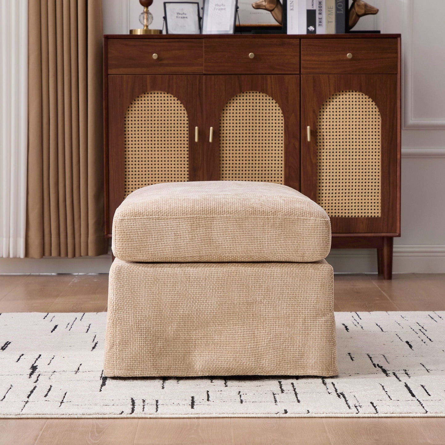 Wide Modern Upholstered Ottoman Foot Stool