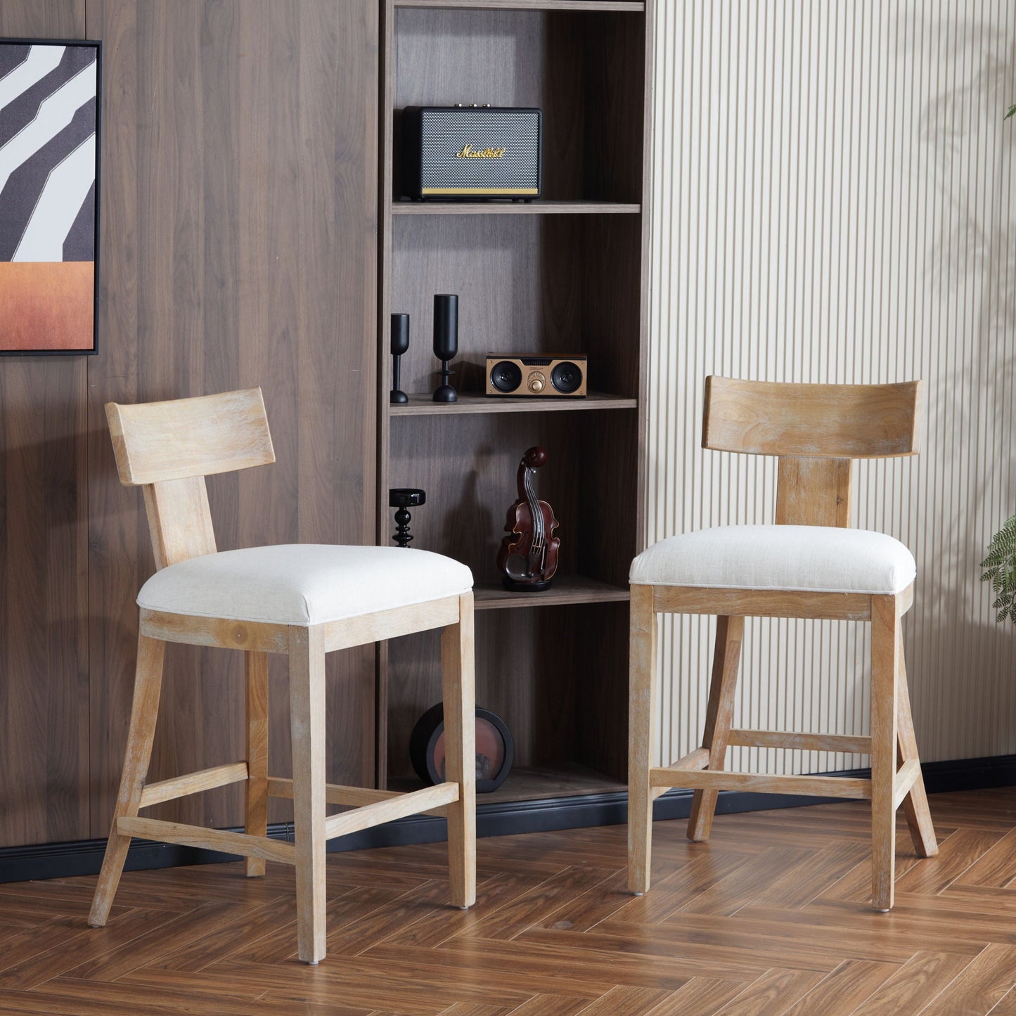 Upholstered Counter Height Bar Stools with Solid Rubber Wood Frame (Set of 2)