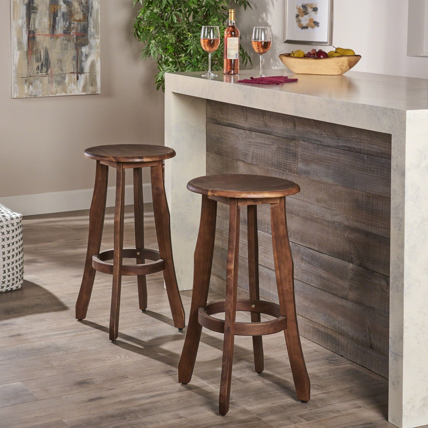 Primrose Outdoor Acacia Wood Barstools With Foot Rest (Set of 2) - Dark Brown