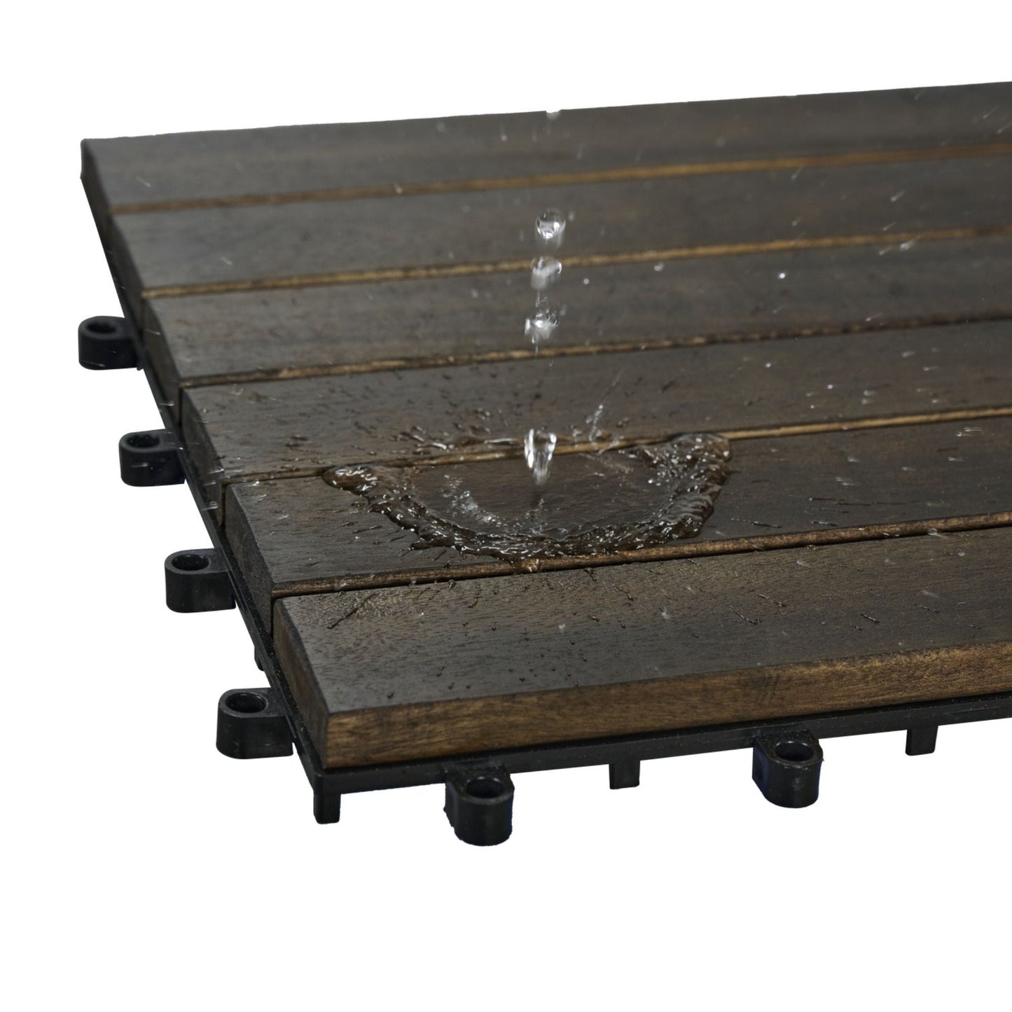 Acacia Hardwood Interlocking Deck Tiles, Striped Pattern