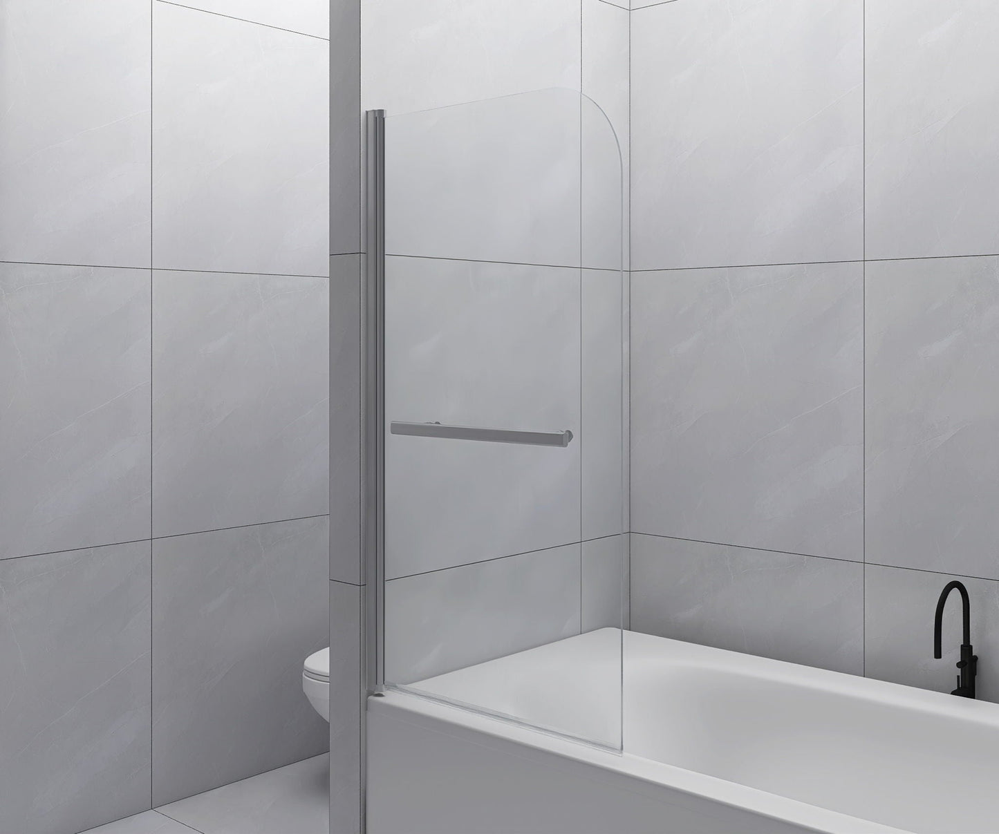 Bathtub Screen Framless Shower Door Tempered Glass Shower Panel - Transparent