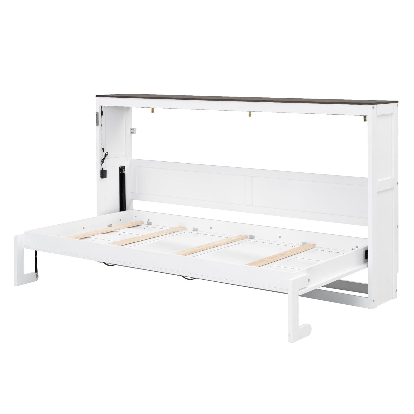 Murphy Bed With LED Light, Foldable Wall Bed Cabinet