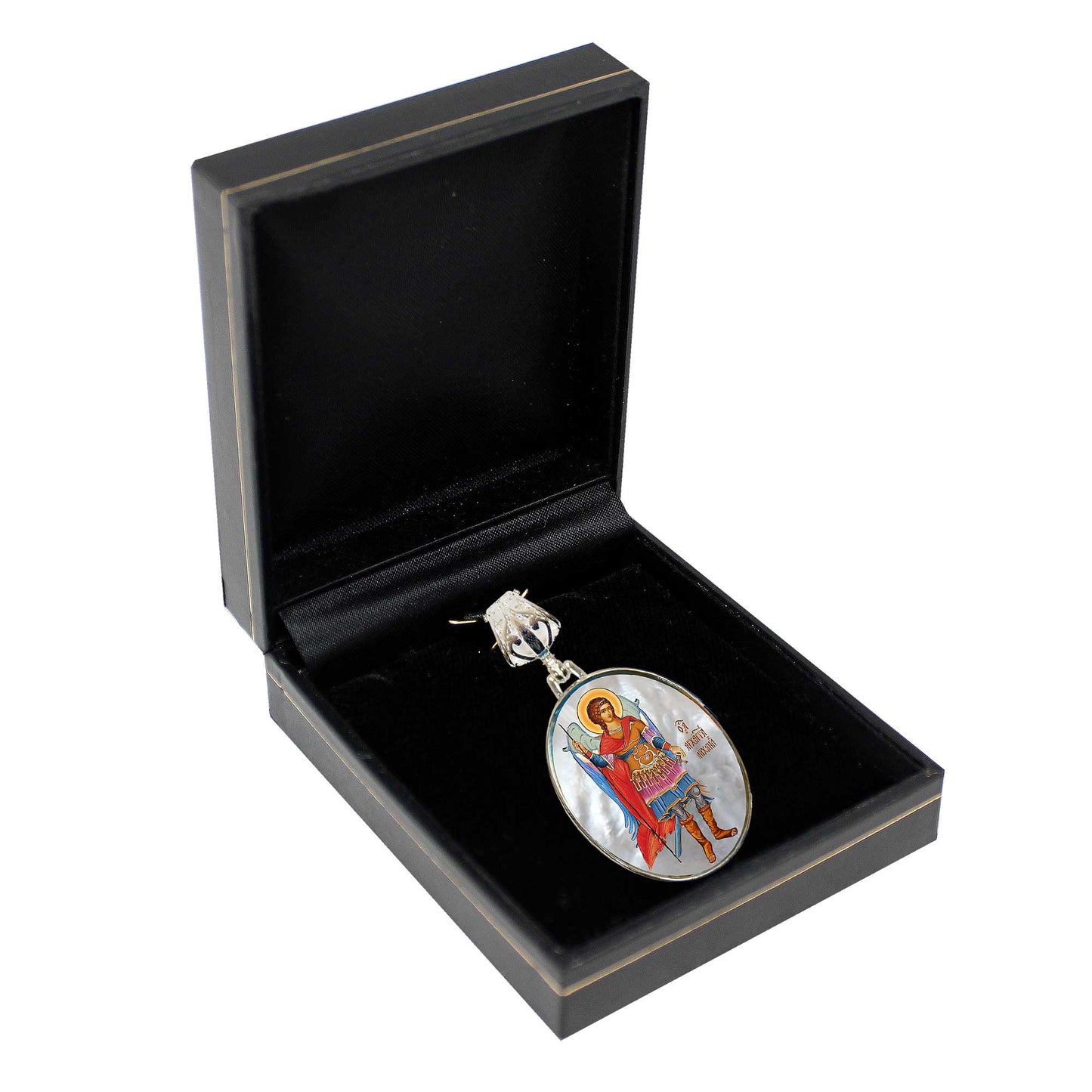 Saint Michael the Archangel Silver Plated Mother of Pearl Necklace - 43022