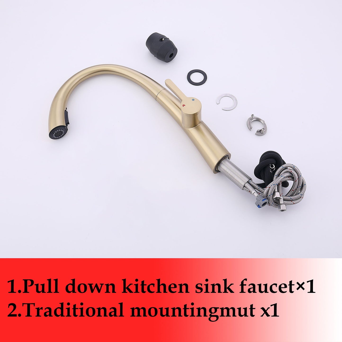 Elegant Single Handle Stainless Steel Pull Out Kitchen Faucet With High Arch Spout