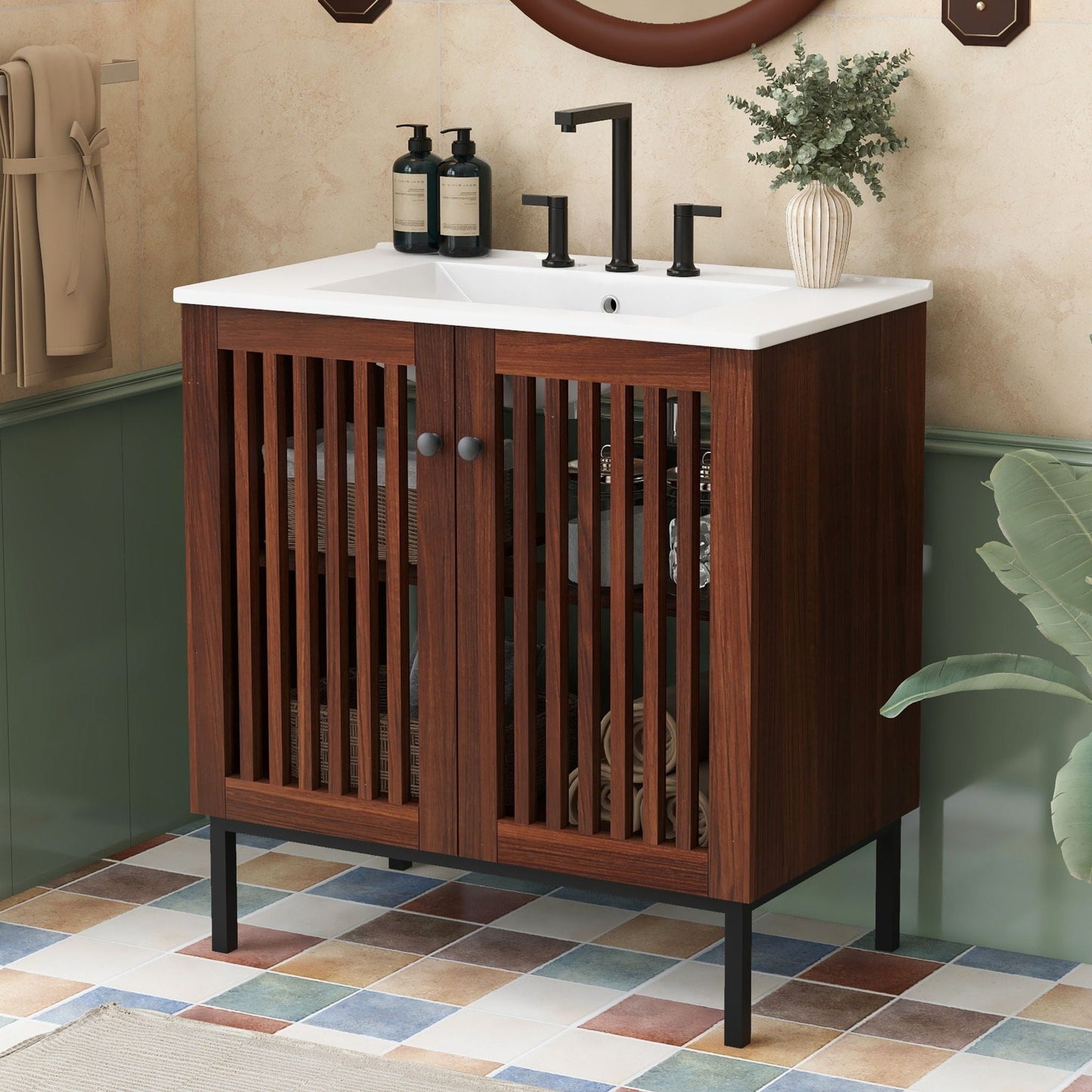30" Vintage Bathroom Vanity With Ceramic Sink
