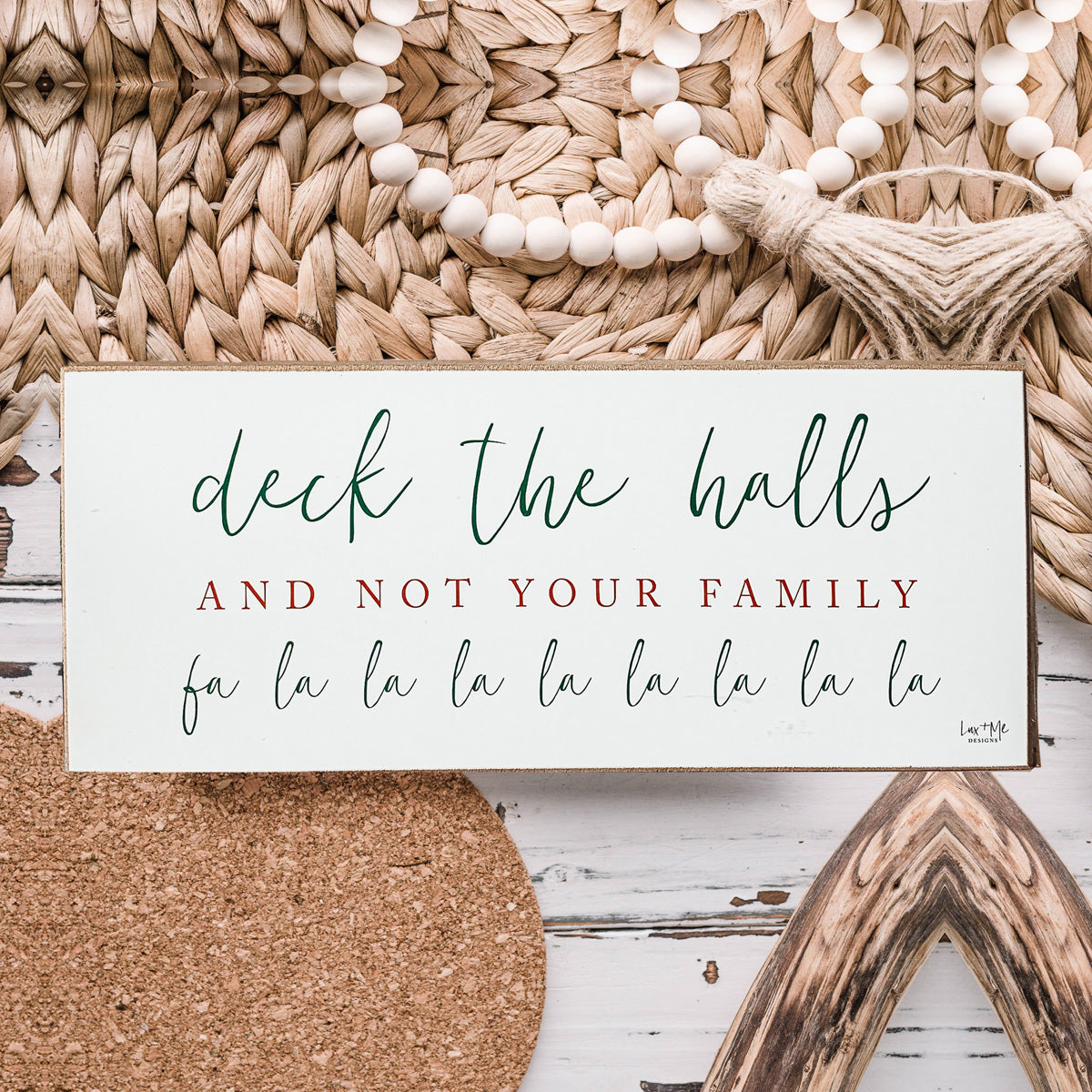 Deck The Halls Funny Christmas Wood Sign Handmade Tabletop Mantel Shelf Decor 10x4x1 Red Green