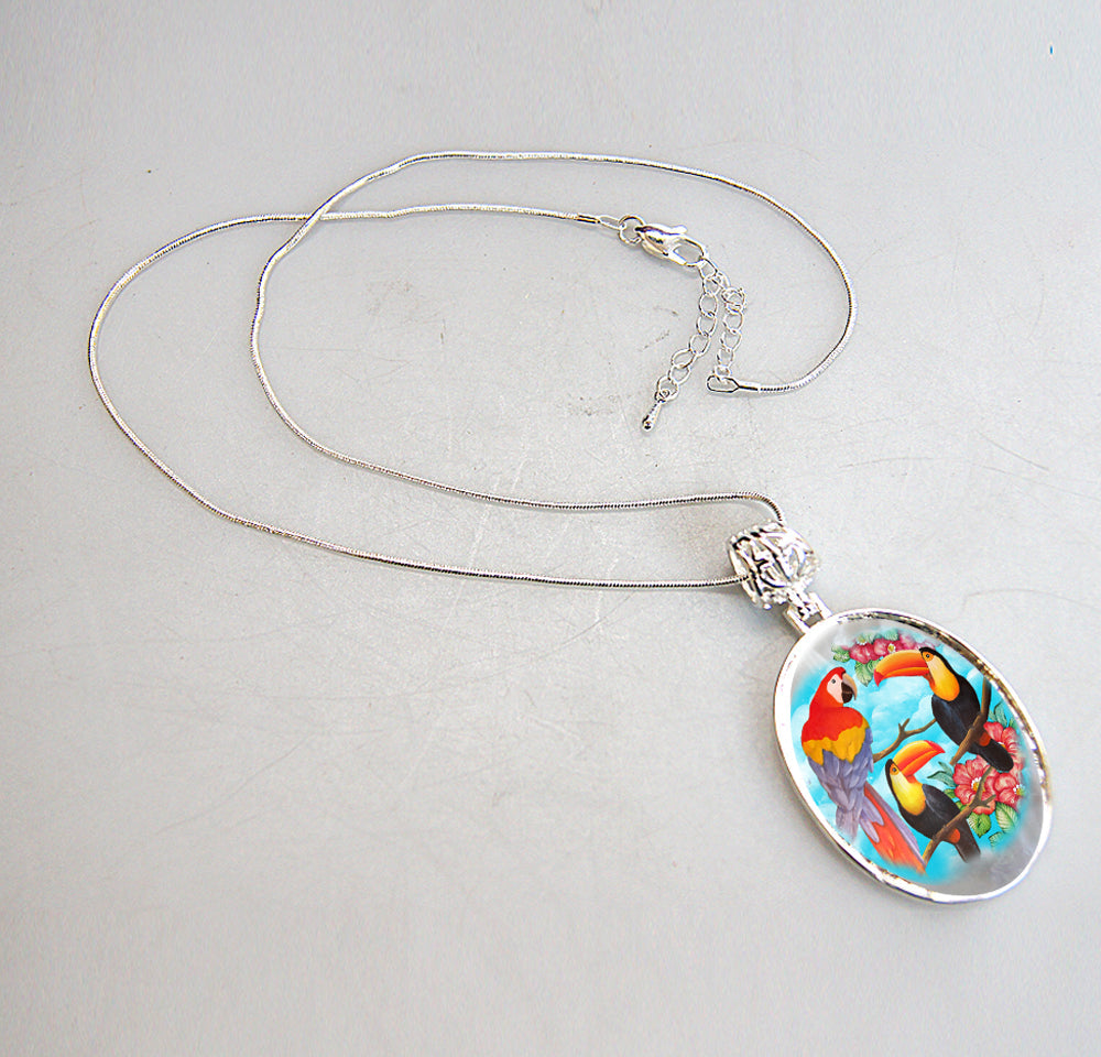 Toucan Silver Plated Mother of Pearl Jewelry Pendant Necklace - 44041