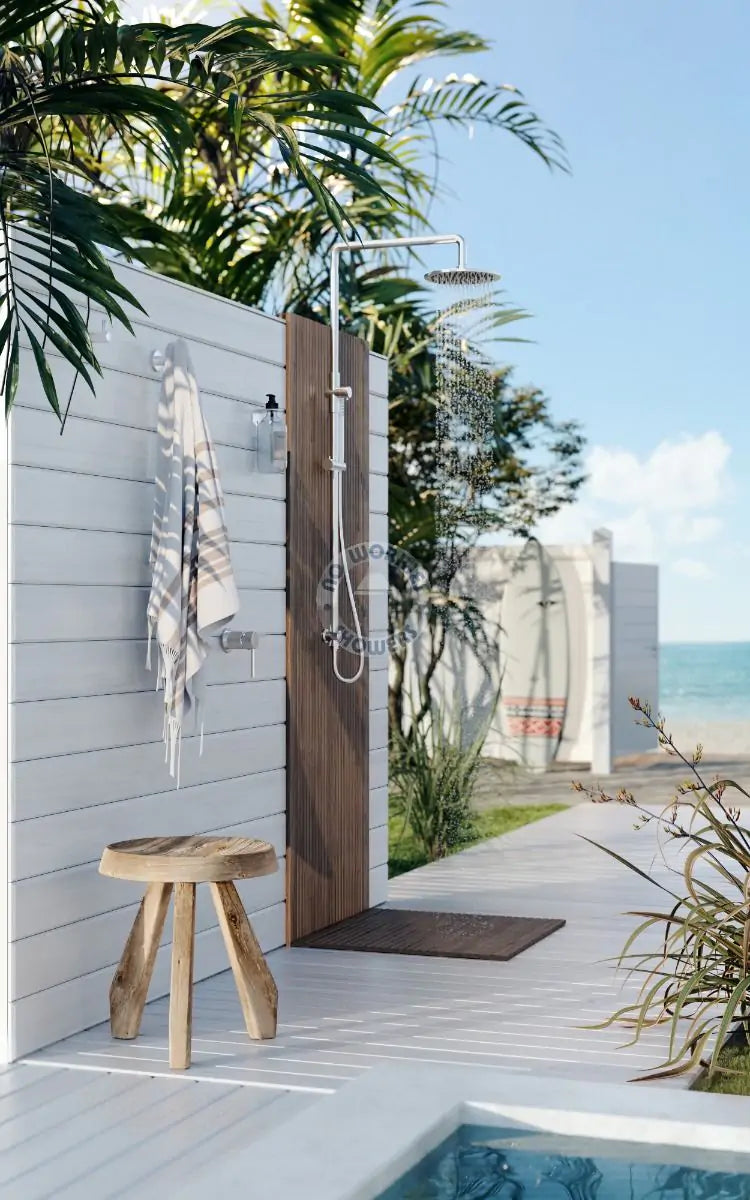 No Worries Showers Delta 316L Marine Grade Stainless Steel Wall Mounted Outdoor / Indoor Pool Shower Rail, 2 in 1 with Hot & Cold Mixer Valve and Hand Shower Wand Package